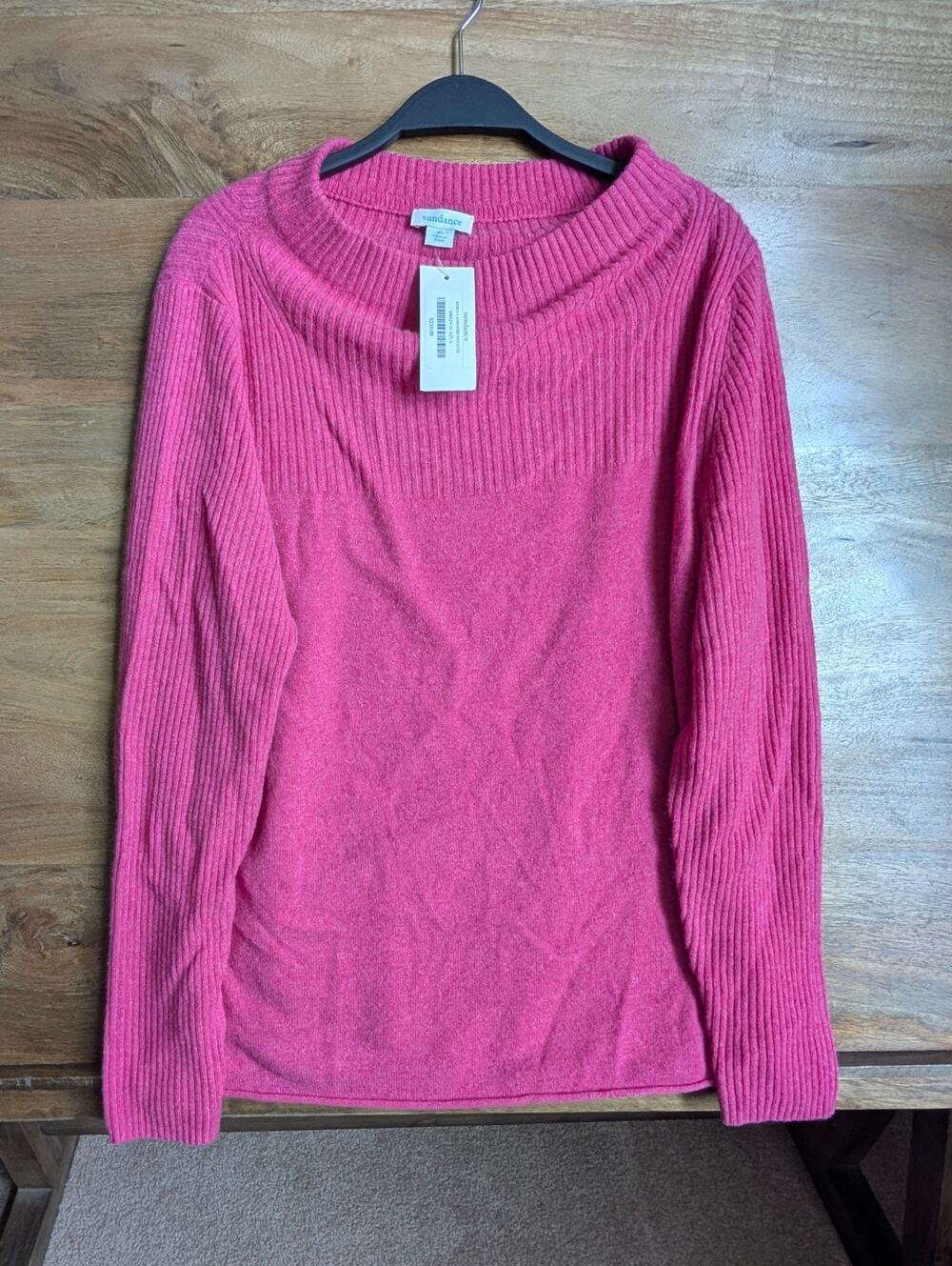 Sundance Kimia Cashmere Sweater Womens M Pink Ribbed Pullover 100229-M-AZLA NWT